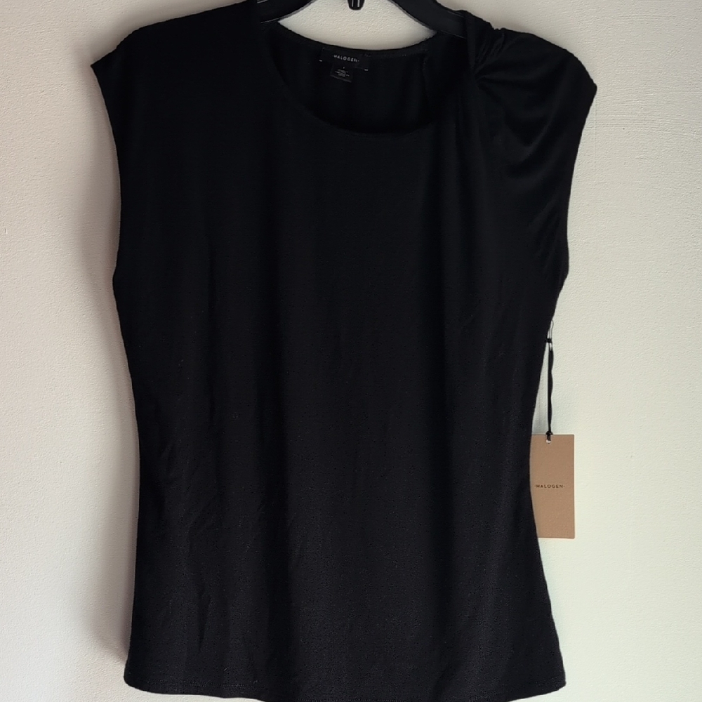 NWT Halogen Black Fitted Cap Sleeve Tee Sz L